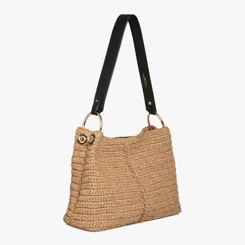 Strathberry Lana hobo raffia black bag leather straps handmade in Spain - Picture 2 of 12
